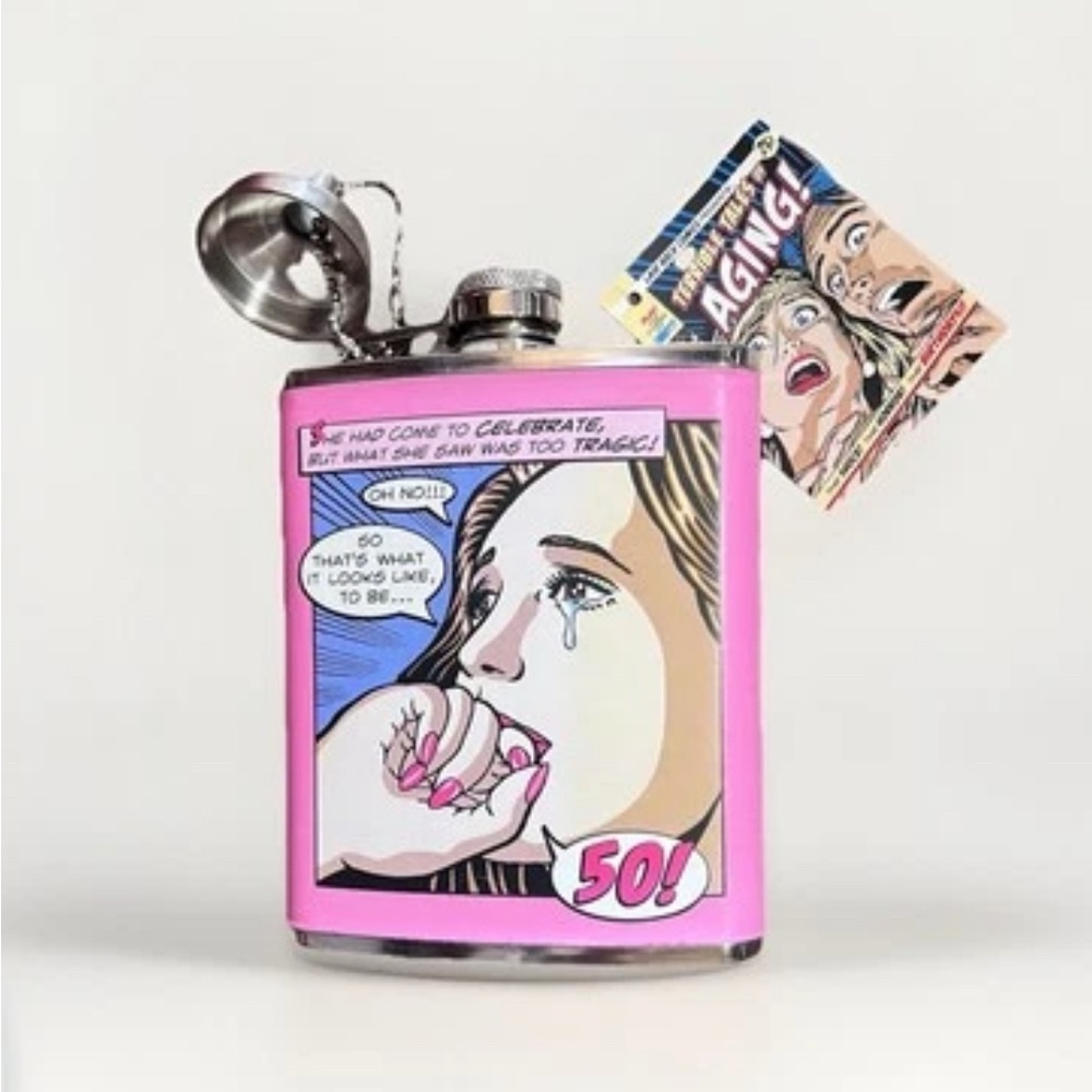 Pink FLASK 50th BIRTHDAY  -LIMITED Stainless Steel Pocket Whiskey Screw Cap NEW